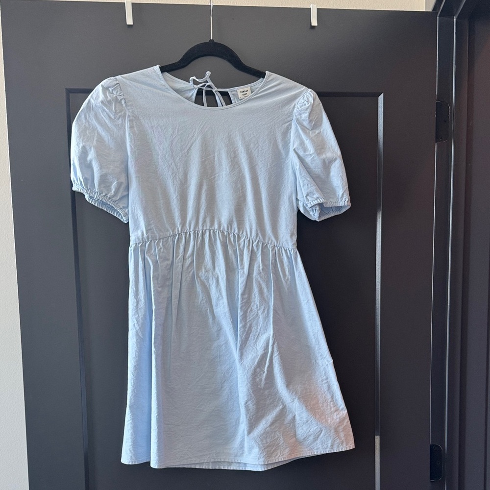 Sunday Best Light Blue Puff Sleeve Mini Dress